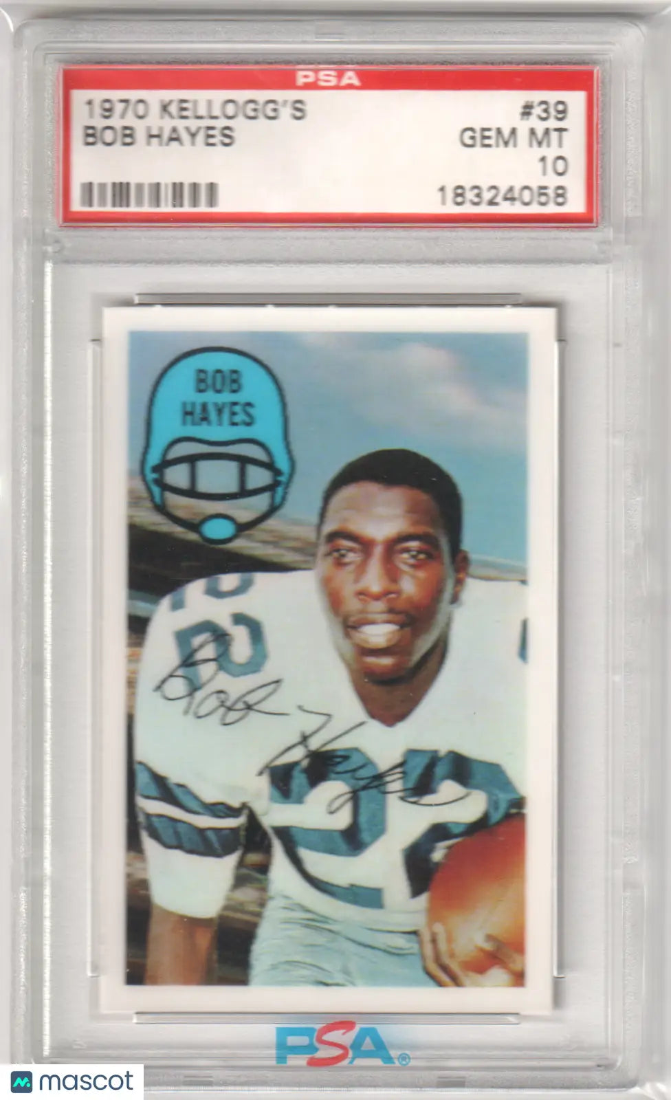 Columbia Hobby Bob Hayes 1970 Kellogg’s football card in GEM MINT PSA 10 condition