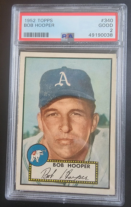 PSA-graded 1952 Topps Baseball Card #340 of Bob Hooper in protective case