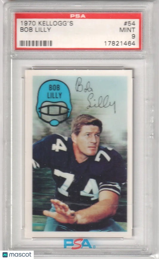 1970 Kellogg’s Bob Lilly football card graded PSA Mint 9 from Columbia Hobby