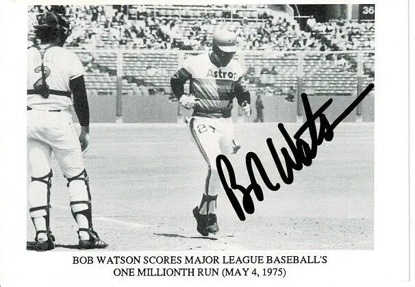 Bob Watson Astros Signed Baseball Card from Millionth Run 5/4/1975 Postcard AUTO 3x5