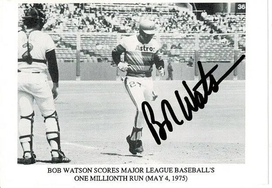 Bob Watson Astros Signed Baseball Card from Millionth Run 5/4/1975 Postcard AUTO 3x5