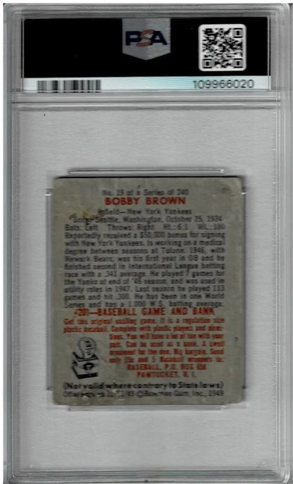 Bobby Brown PSA 2 DNA 9 Signed 1949 Bowman #19 Rookie Autograph Graded RC