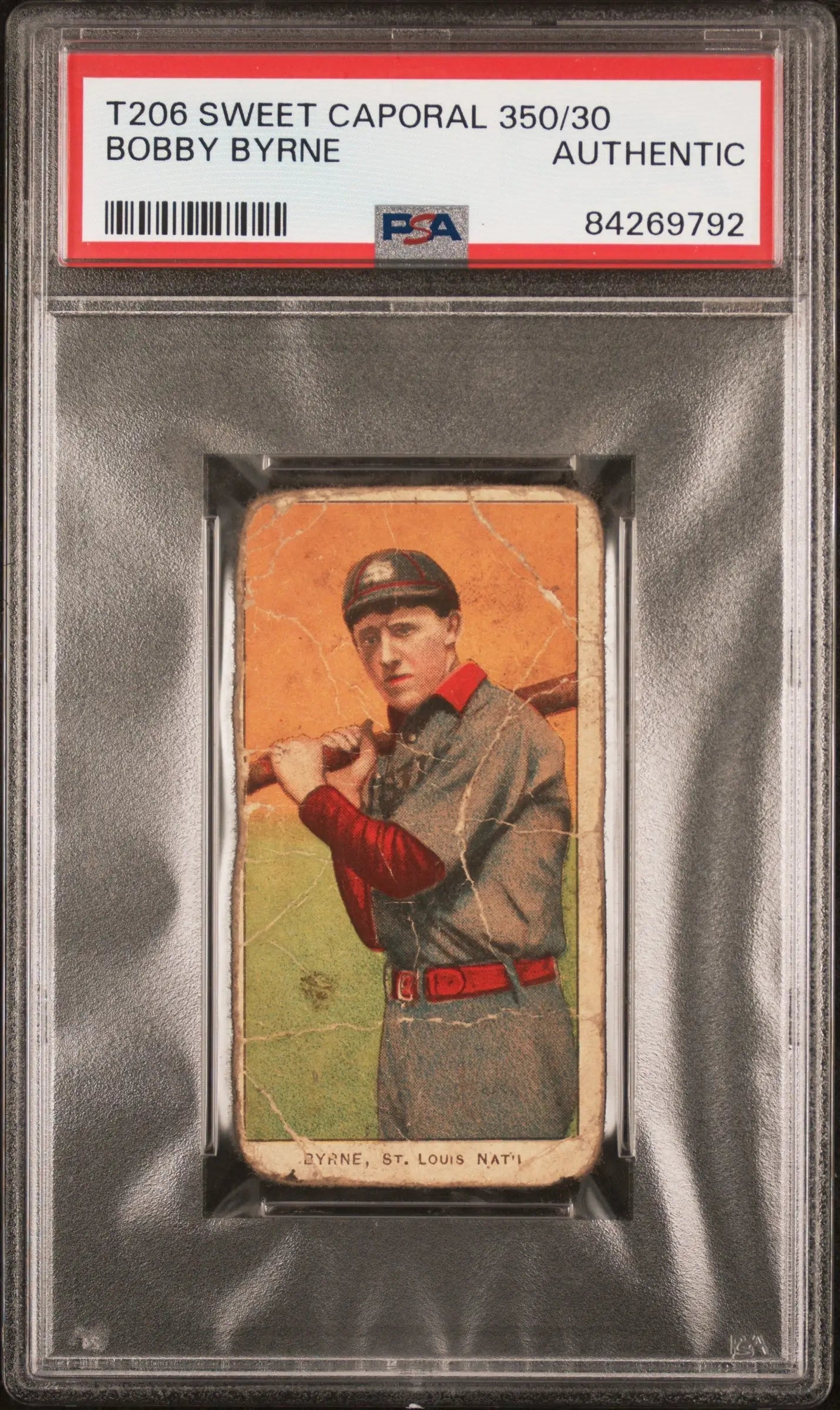 PSA-graded T206 Sweet Caporal Bobby Byrne baseball card in protective holder