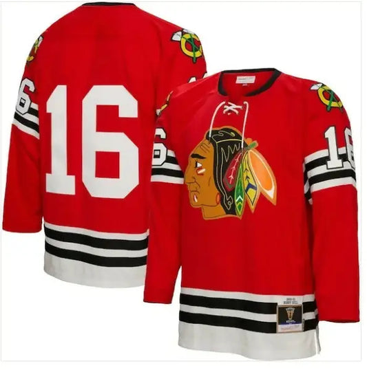 Red Chicago Blackhawks hockey jersey Bobby Hull Chicago Blackhawks 1960/61 blue line player