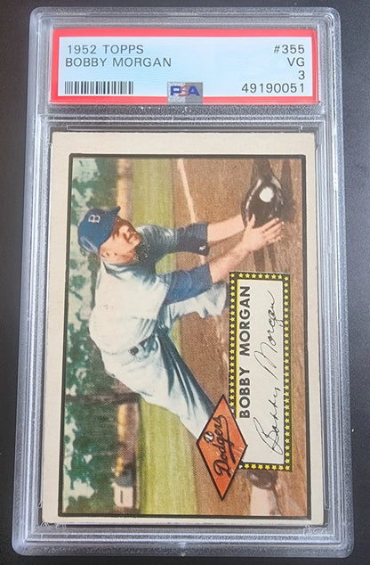 PSA-graded 1952 Topps Bobby Morgan baseball card in protective case for trading cards collectors