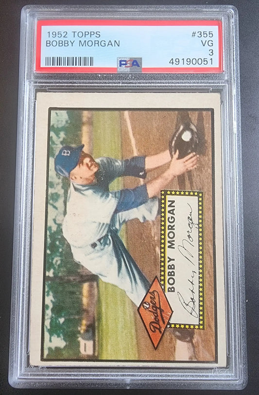 PSA-graded 1952 Topps Bobby Morgan baseball card in protective case for trading cards collectors