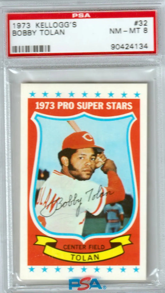 Graded 1973 Kellogg’s Bobby Tolan baseball card, PSA 8 NM-MT, Columbia Hobby
