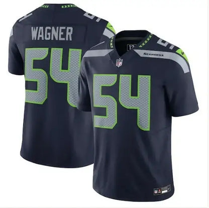 Dark blue NFL football jersey with number 54 and WAGNER on the back, Seattle Seahawks Nike Vapor F.U.S.E. Limited Jersey