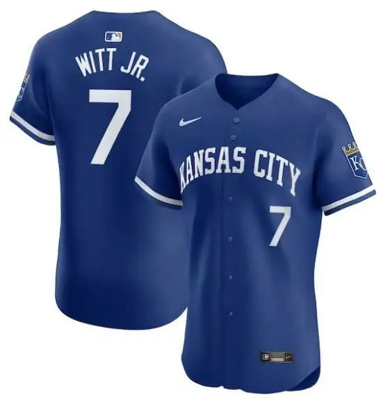 Blue Kansas City Royals Nike Alternate Elite Player Jersey featuring Bobby Witt Jr