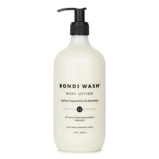 White body lotion bottle with black pump dispenser for Flame Tree Body Lotion Sydney Peppermint