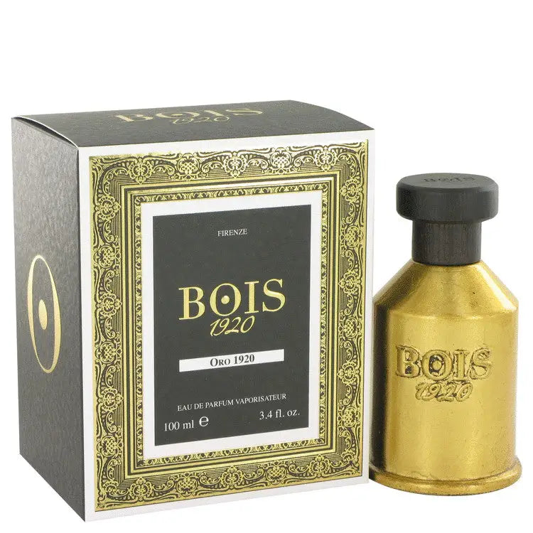 Gold perfume bottle and black and gold box for Bois 1920 Oro Eau De Parfum Spray