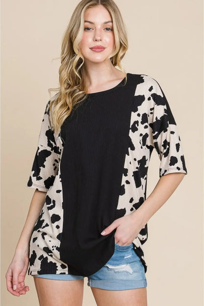 BOMBOM Rodeo Love Ribbed Animal Contrast Tee - Black / S