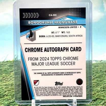 Bongokuhle Hlongwane 2024 Topps Chrome autograph card featuring a chrome refractor design
