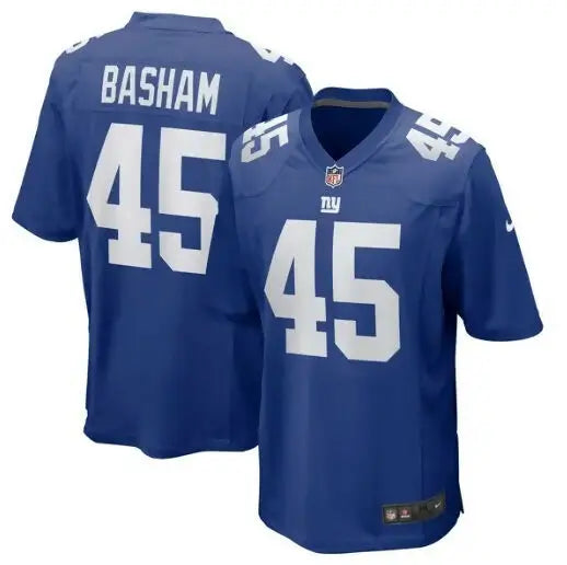 Royal blue New York Giants Nike Game Jersey featuring number 45 Basham