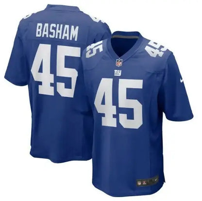 Royal blue New York Giants Nike Game Jersey featuring number 45 Basham