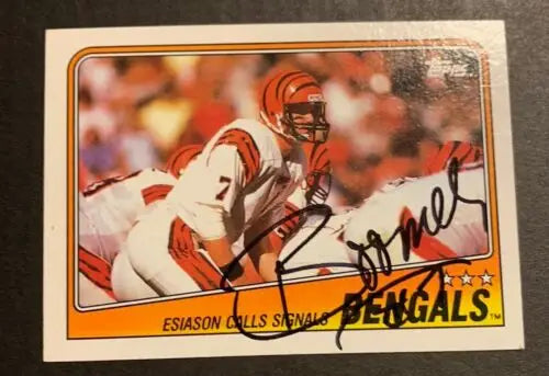 Signed Boomer Esiason football card from 1988 Topps, Cincinnati Bengals trading cards