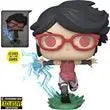 Funko Pop vinyl figure of Boruto Sarada in lab coat, red glasses, holding a beaker, Entertainment Earth exclusive