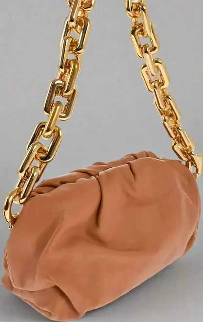 Bottega Veneta brown leather THE CHAIN POUCH bag with chunky gold chain strap