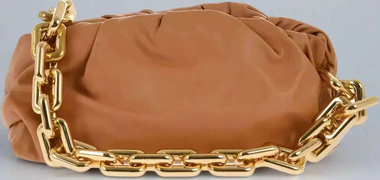 Bottega Veneta brown leather THE CHAIN POUCH bag with chunky gold chain strap