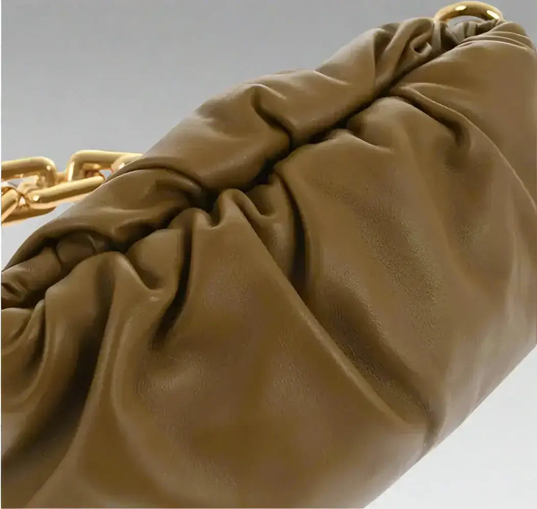 Dark brown leather Bottega Veneta Chain Pouch Bag with gold chain strap