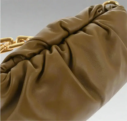 Dark brown leather Bottega Veneta Chain Pouch Bag with gold chain strap