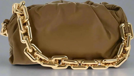 Dark brown leather Bottega Veneta Chain Pouch with gold chain strap and magnetic closure