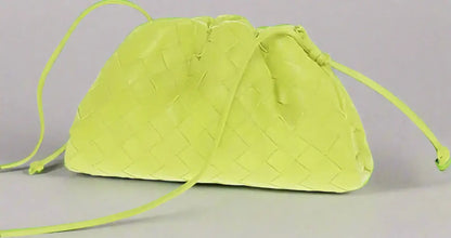 Bottega Veneta lime green woven leather mini pouch bag with drawstring closure