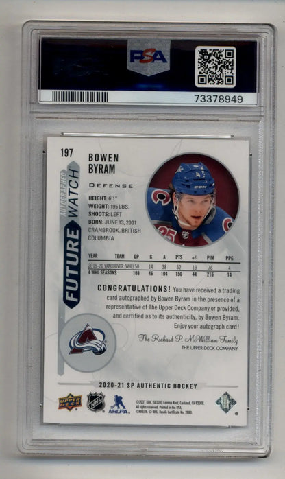 Bowen Byram 2020-21 Sp Authentic #197 Auto 091/999 PSA 10 Gem Mint Auto 10 - Singles