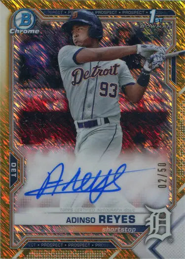 Baseball card featuring Detroit Tigers player number 93 with gold shimmer autograph