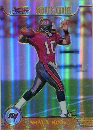 Holographic Bowman Chrome Shaun King Choice Refractor football card in throwing stance