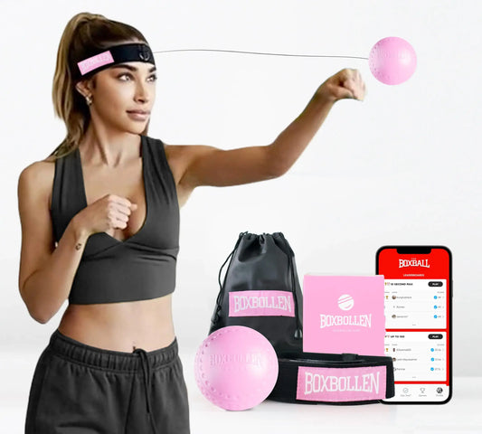 Boxbollen Pink boxing reflex ball training set with adjustable strap and interactive app
