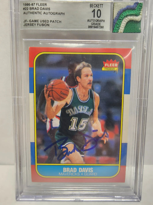 Graded and autographed Brad Davis Fleer Basketball Jersey Fusion Patch Card BGS Auto 10