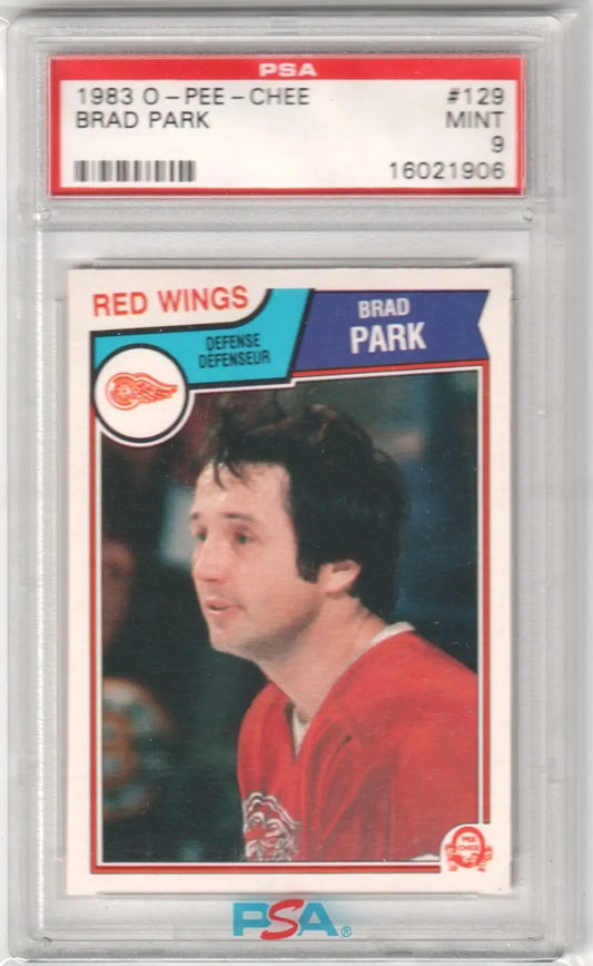 Graded Brad Park hockey card from 1983-84 O-Pee-Chee series in mint condition for single cards or eBay store listings