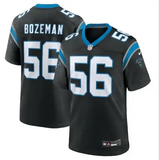 Black Carolina Panthers Nike Game Jersey with Bozeman 56 in white lettering