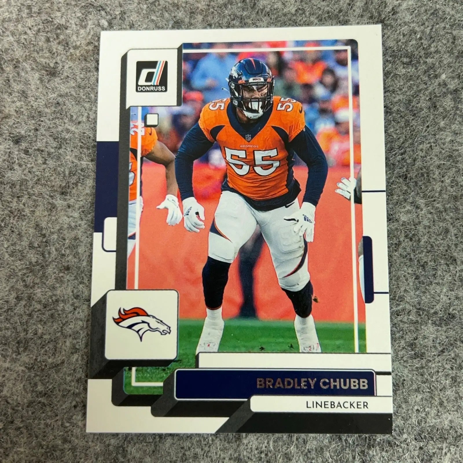 Collectible Bradley Chubb Denver Broncos football trading card from the Miami Dolphins 2022-2024 set
