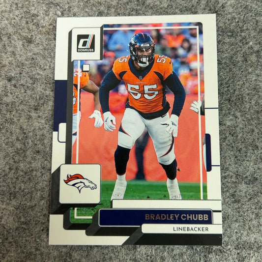 Collectible Bradley Chubb Denver Broncos football trading card from the Miami Dolphins 2022-2024 set