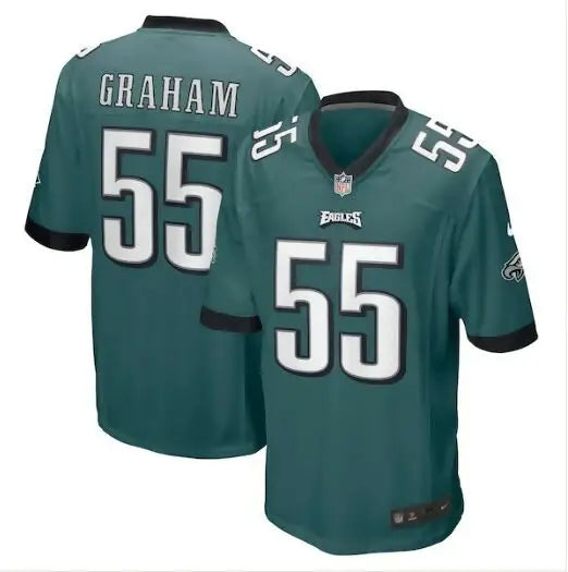 Dark green Philadelphia Eagles Brandon Graham Nike Game Jersey with number 55 and GRAHAM on back
