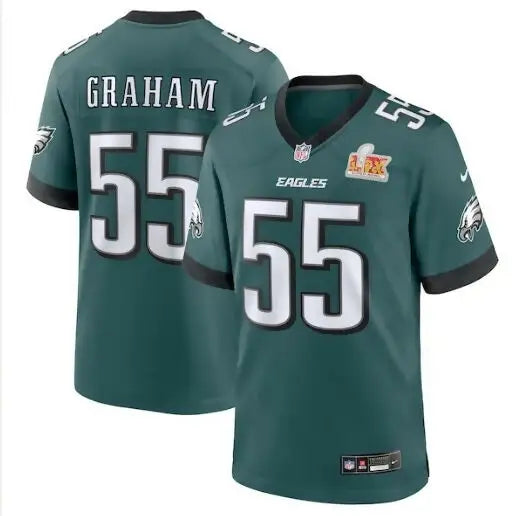Green Philadelphia Eagles Nike Super Bowl LIX jersey with GRAHAM and number 55