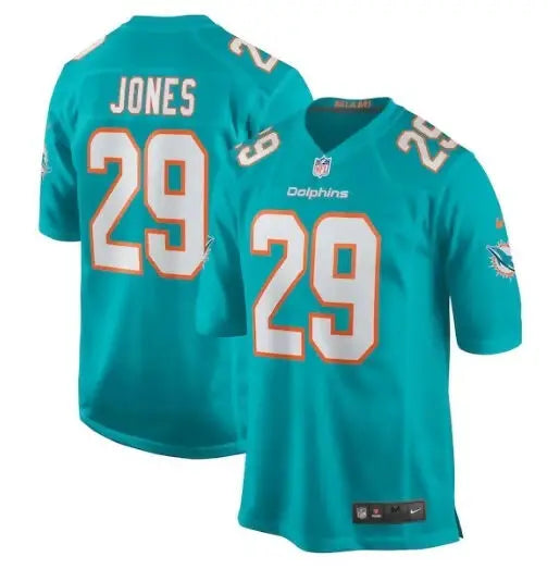 Teal Miami Dolphins Brandon Jones Nike Game Jersey with white number 29 and orange trim
