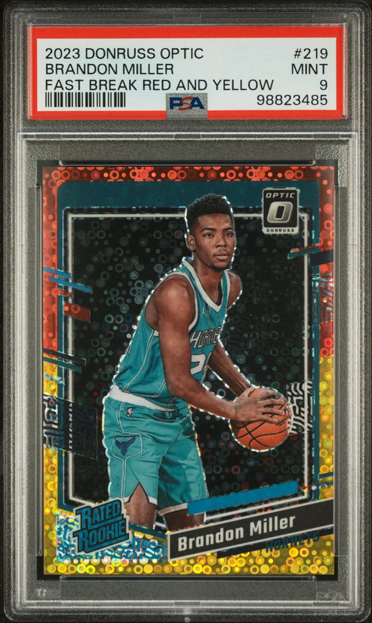 Brandon Miller 2023 Donruss Optic Rookie #219 Red/Yellow Fast Break #2/7 PSA 9 Mint - Singles