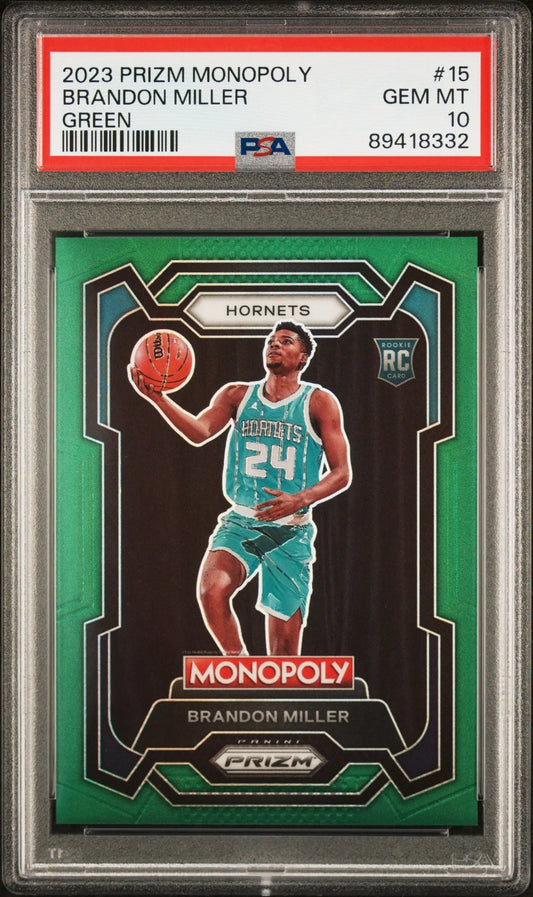 2023 Panini Prizm Monopoly Brandon Miller Green basketball trading card PSA 10 Gem Mint