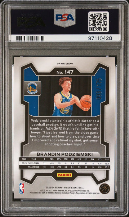 Brandon Podziemski 2023 Panini Prizm Rookie #147 White Prizm #93/175 PSA 10 Gem Mint120 - Singles