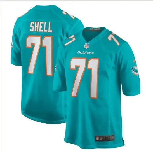 Teal and white Miami Dolphins jersey with number 71, Nike Home Game Player Jersey