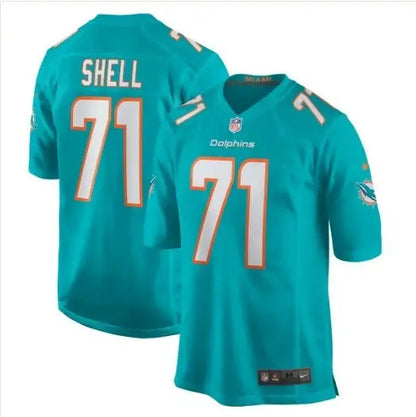 Teal and white Miami Dolphins jersey with number 71, Nike Home Game Player Jersey
