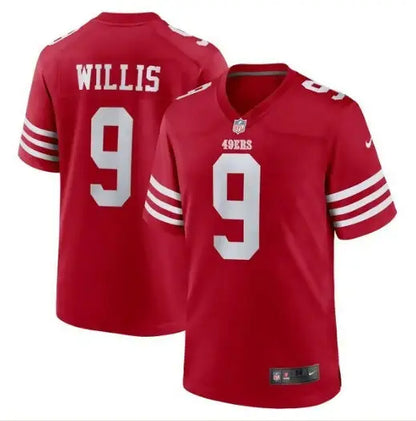 Red San Francisco 49ers Brayden Willis jersey with Willis 9 in white for NFL fans
