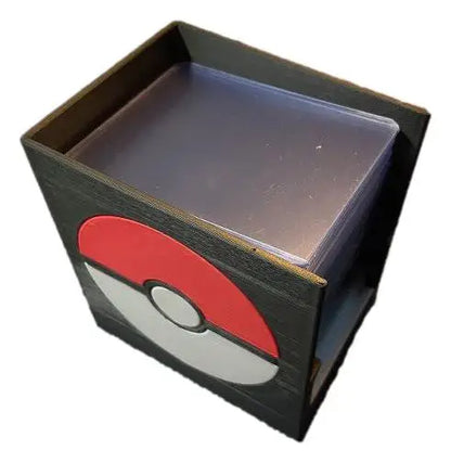 Break Buddy POKEBALL deck box with red and white Poké Ball design, filled with sleeved trading cards