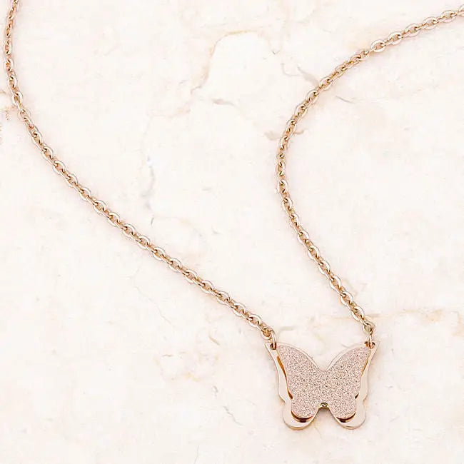 Breanne Rose Gold Stainless Steel Rose Gold Butterfly Necklace - Necklaces