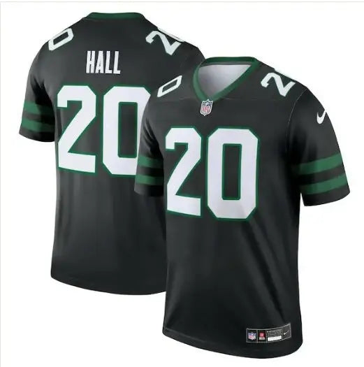 Black and green Breece Hall York Jets Nike Alternate Legend Jersey with number 20