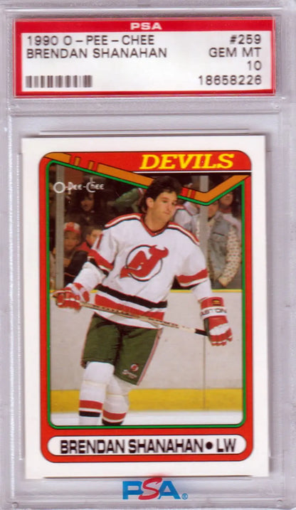 Graded Brendan Shanahan hockey card from 1990-91 O-Pee-Chee PSA 10 Gem Mint by Columbia Hobby