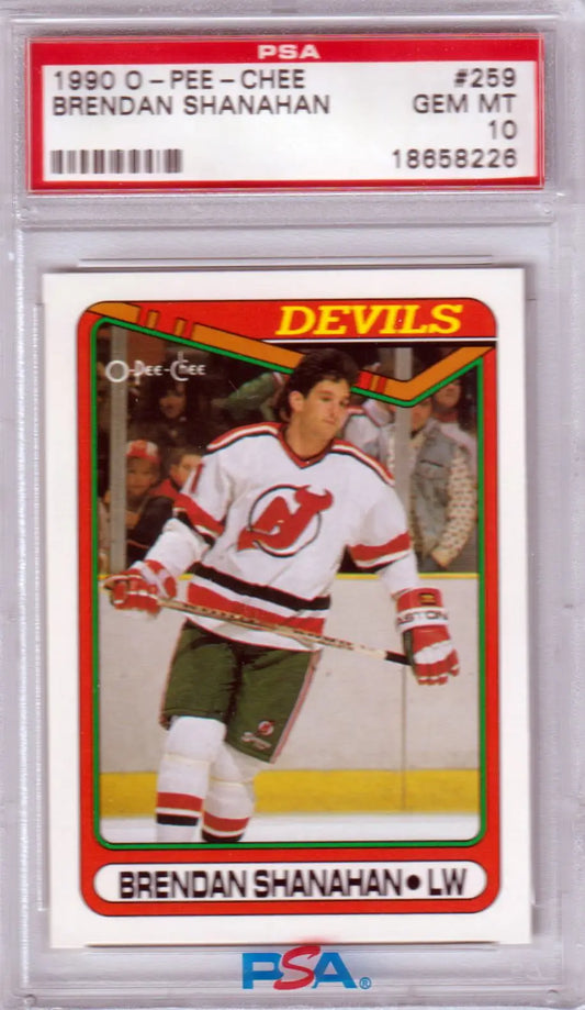 Graded Brendan Shanahan hockey card from 1990-91 O-Pee-Chee PSA 10 Gem Mint by Columbia Hobby